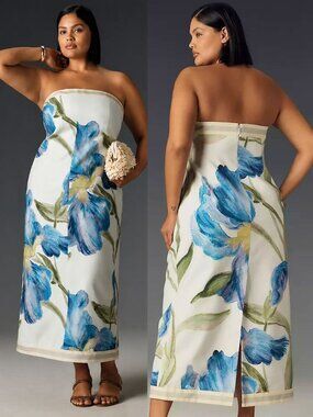 Significant Other Tess Dress Iris Bouquet Strapless Blue Floral Midi NWT Size 16